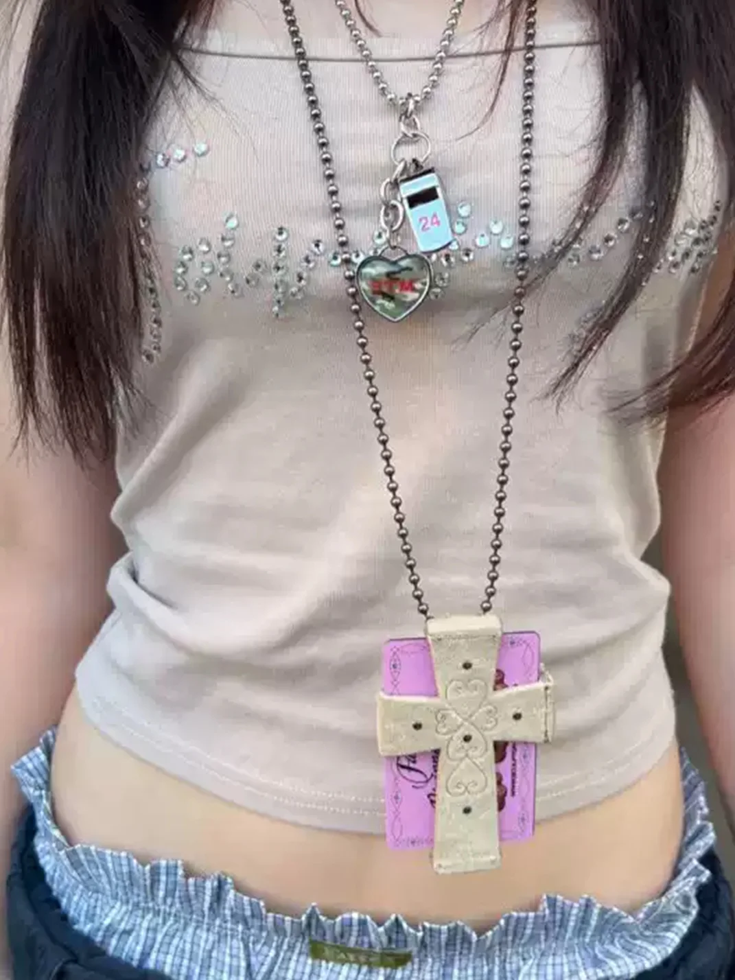 Yyopen | Y2K Cross Pendant Card Holder Necklace
