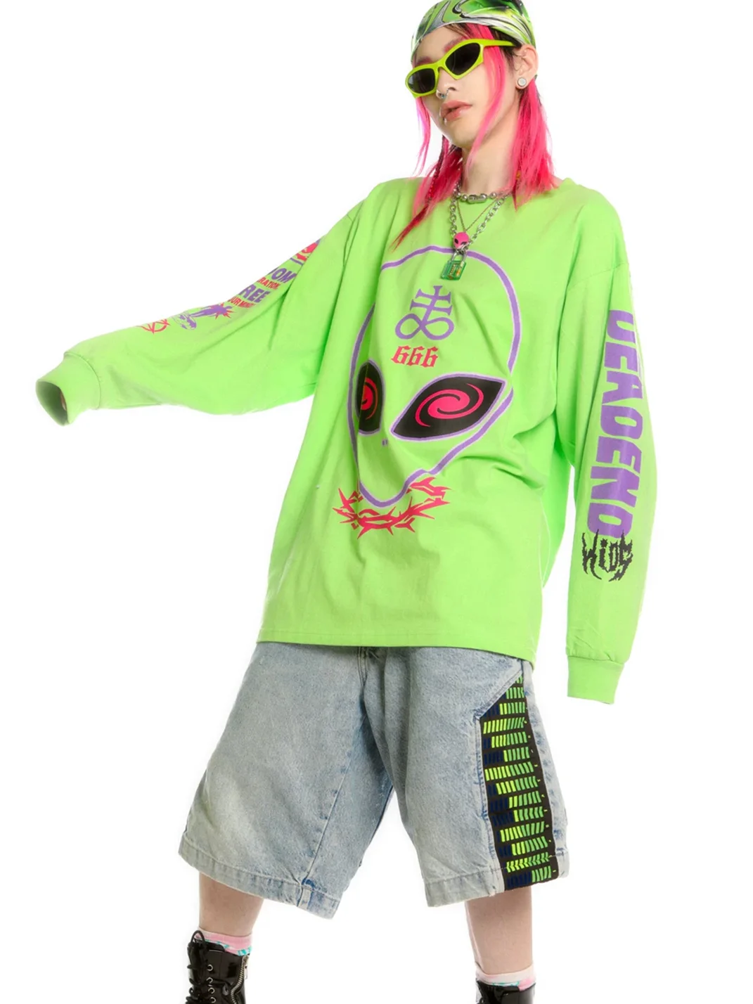 DeadEndKids | Alien Print Fluorescent Green Oversized Sweatshirt