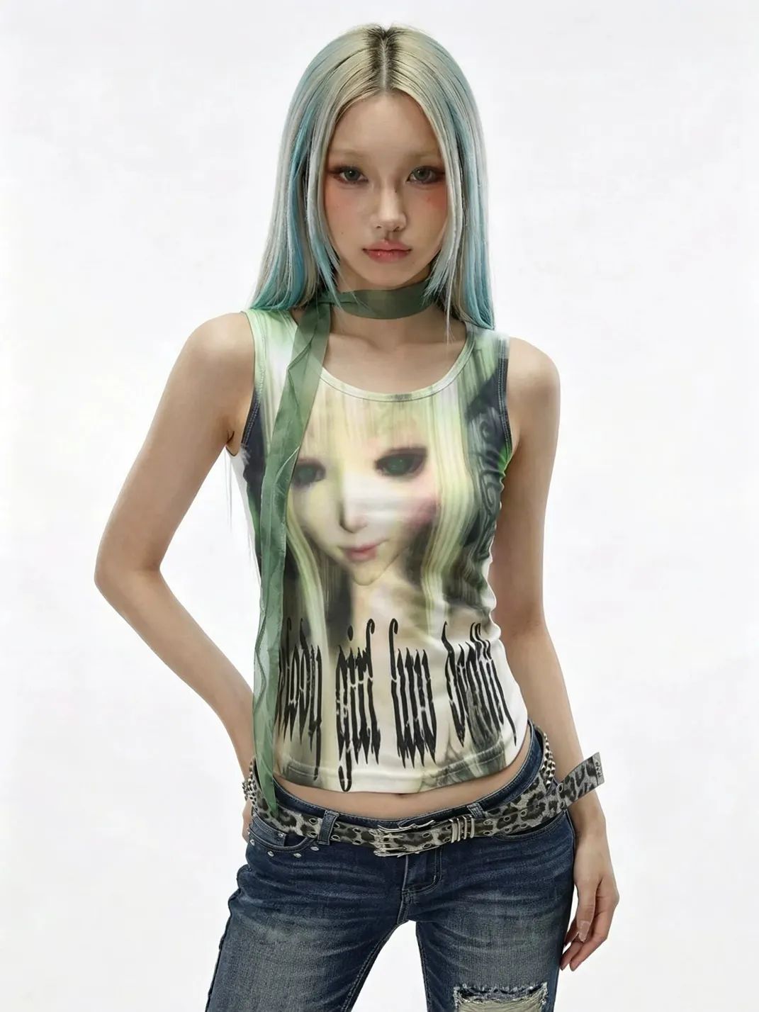 WEBBAR | Green Spirit Y2K Graphic Tank Top