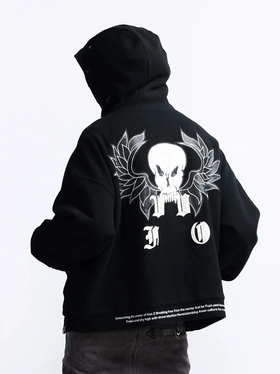 FVVO | Waffle Embroidered Mask Oversized Zip Hoodie - 3