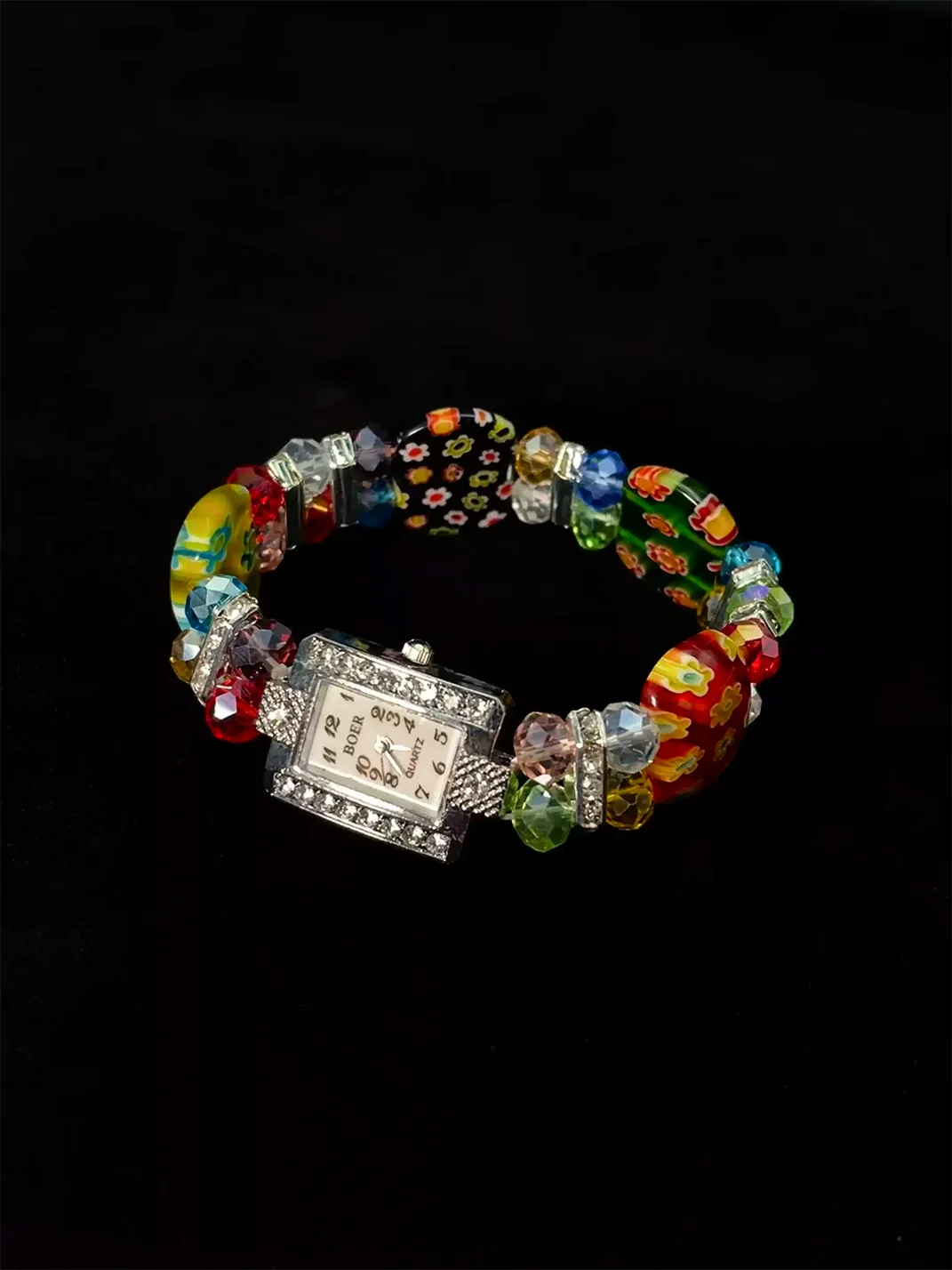 Cvintagettic | Vintage Glazed Flower Enamel Alloy Watch