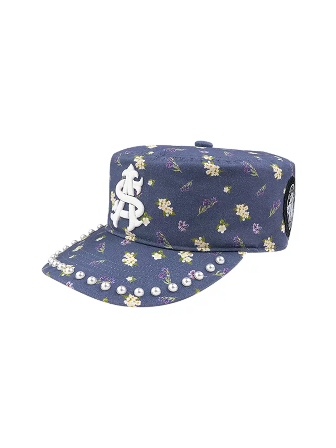 Avenue and Son | Floral Pearl-Trim Embroidered Flat-Top Cap
