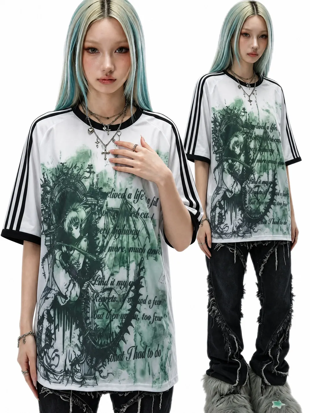 WEBBAR | Y2K Gothic Anime Graphic Football T-Shirt