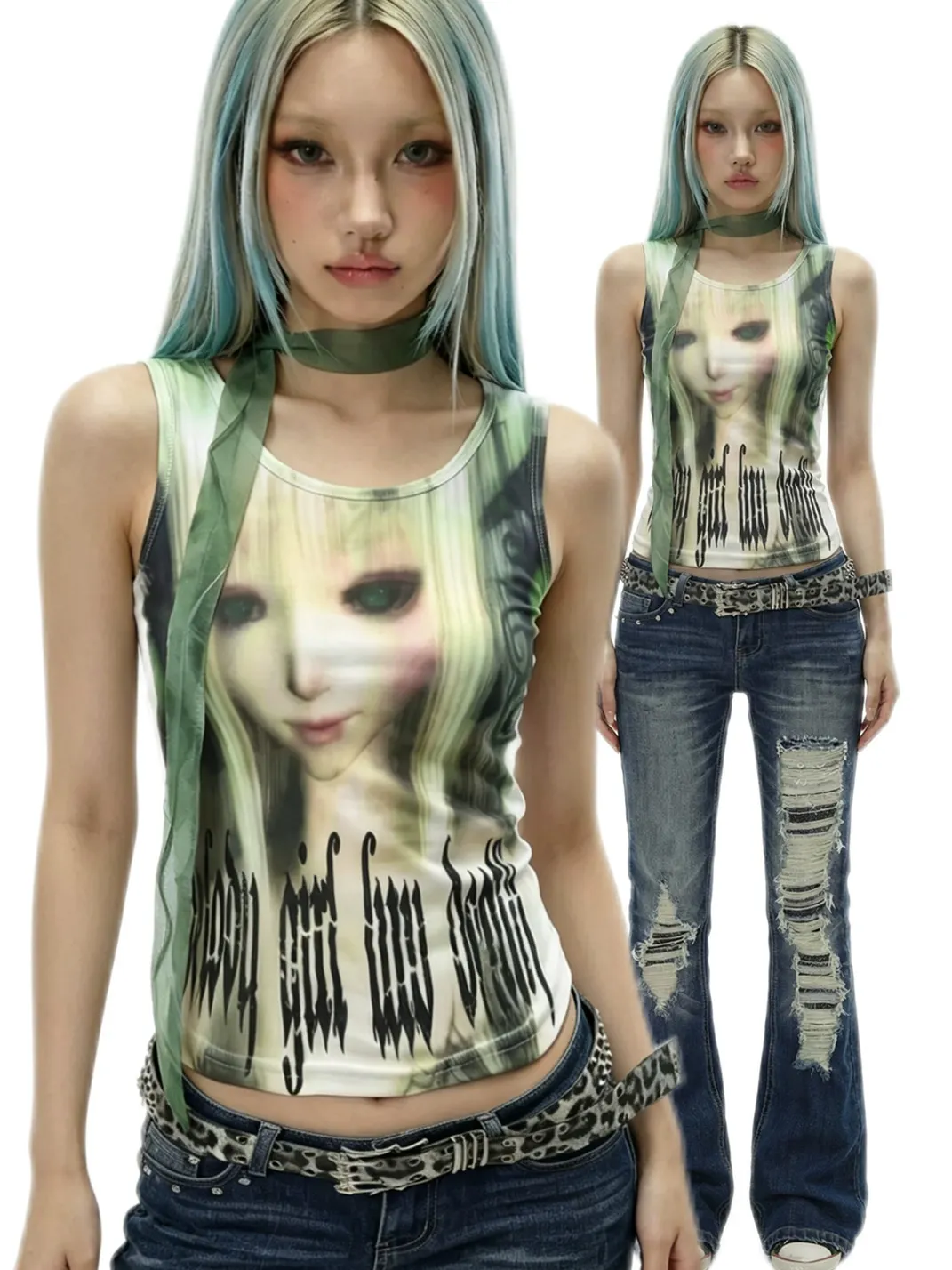WEBBAR | Green Spirit Y2K Graphic Tank Top