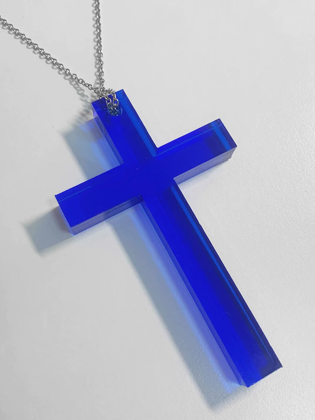 AXBD | Transparent Blue Cross Pendant Necklace