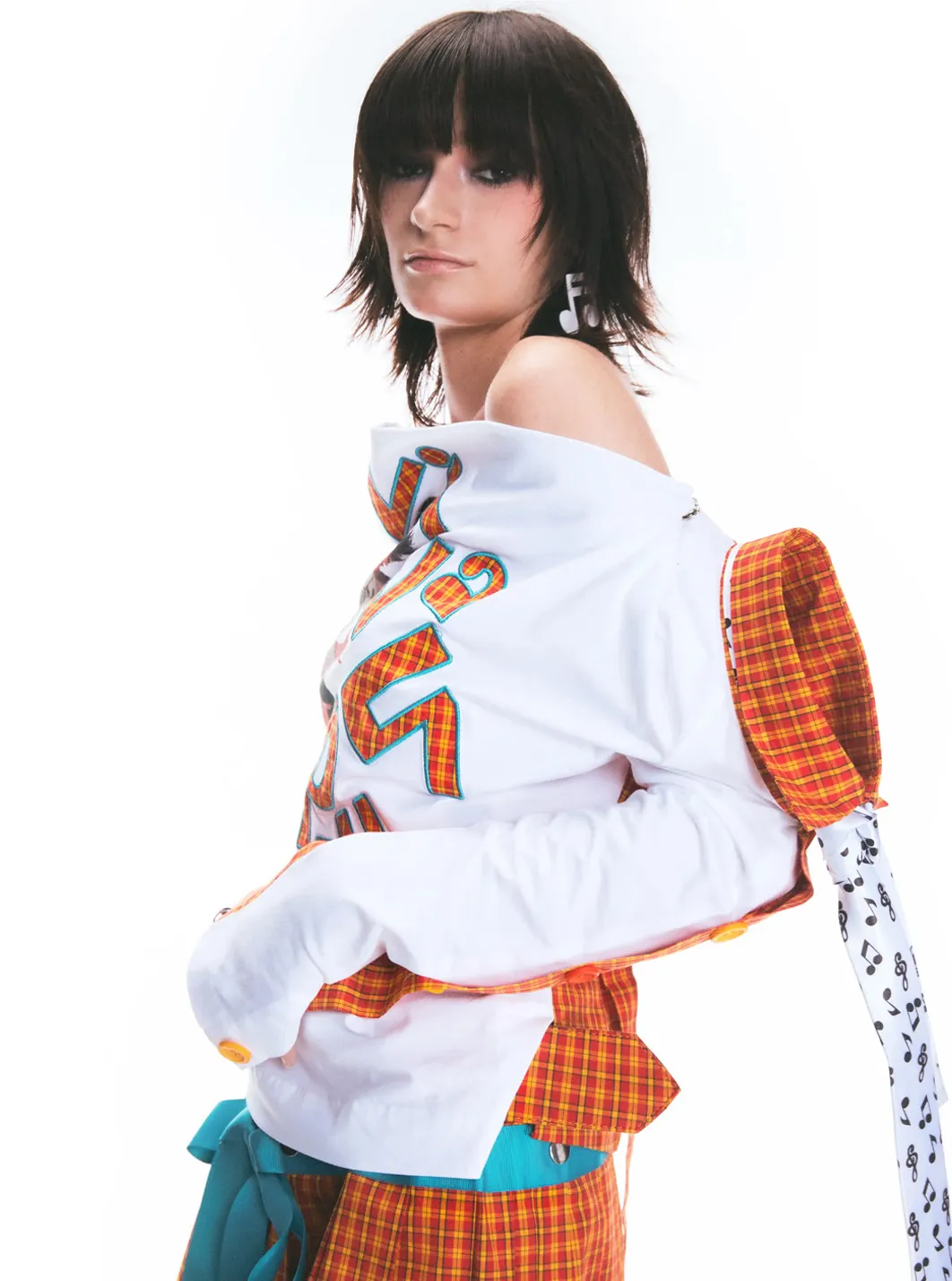 Fruitanari | Unisex Orange Plaid Patchwork Long Sleeve Shirt