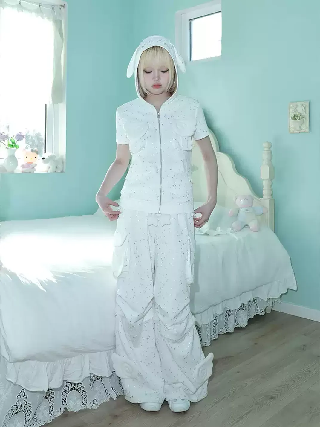 Hashtag DDD | Y2K Silver Star Angel Wing Cargo Pants