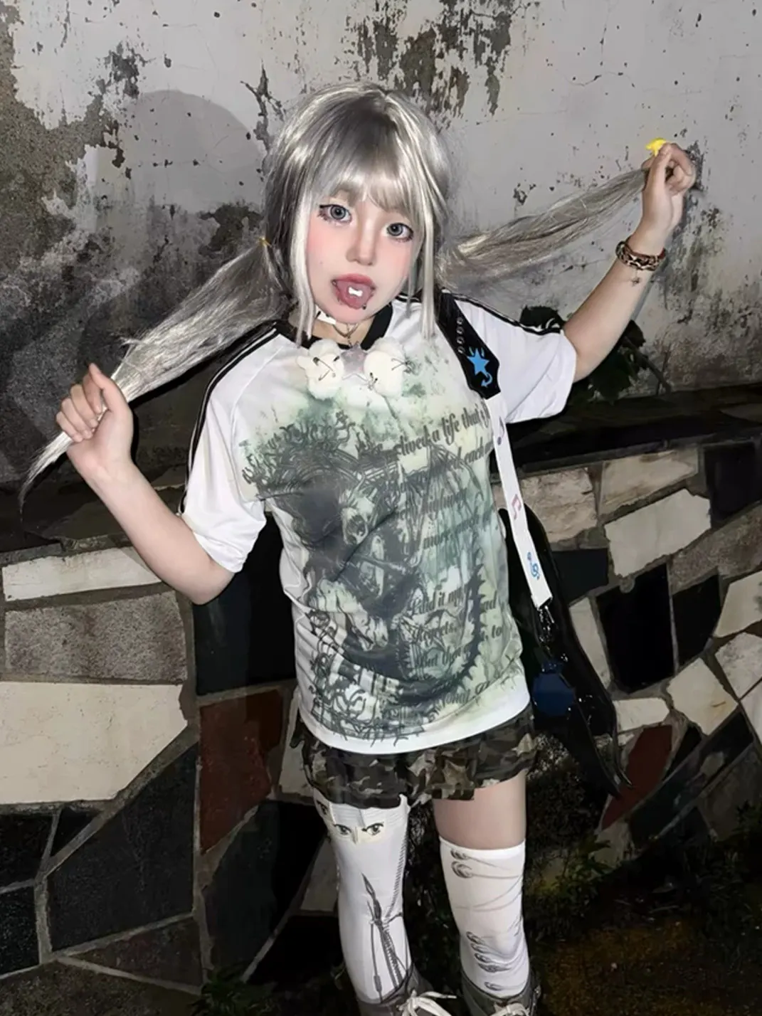 WEBBAR | Y2K Gothic Anime Graphic Football T-Shirt