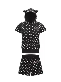 BlackBerry | Black Heart Print Cat-Ear Hooded Top and Shorts Set