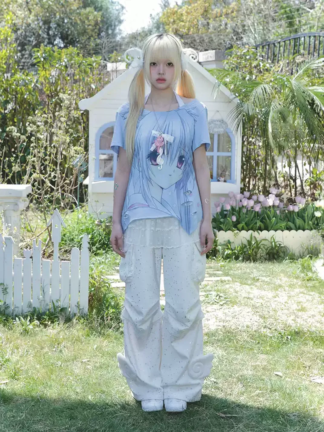 Hashtag DDD | Y2K Silver Star Angel Wing Cargo Pants