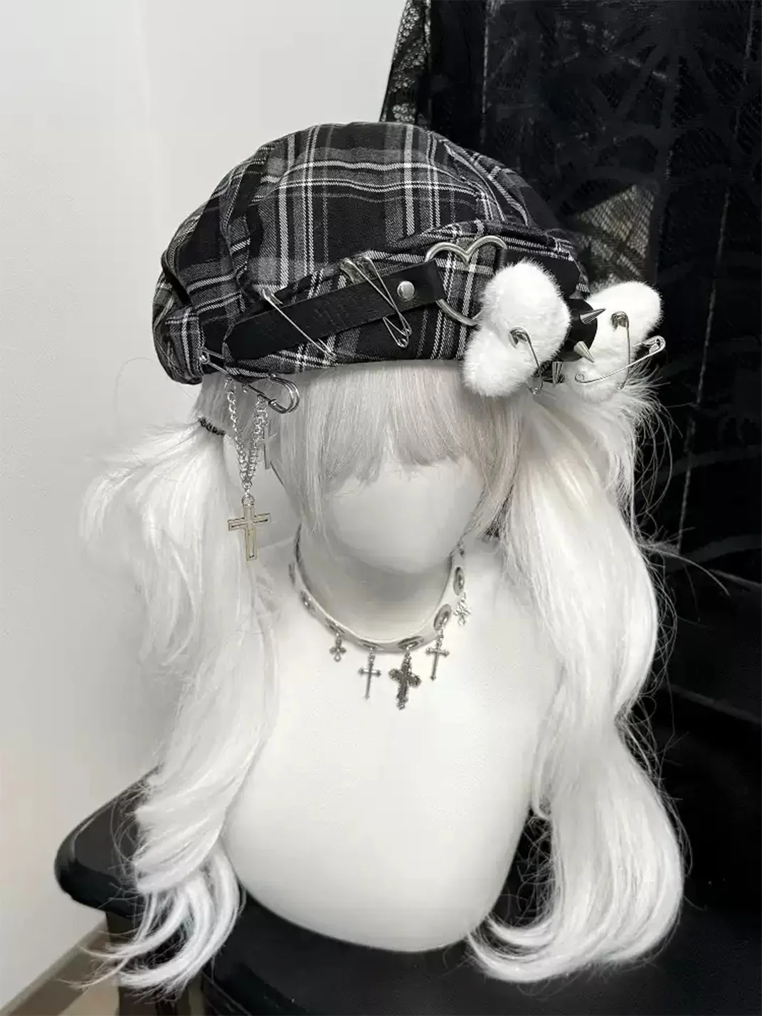 1GASTERINN | Y2K Subculture Beret Metal Grid Hat