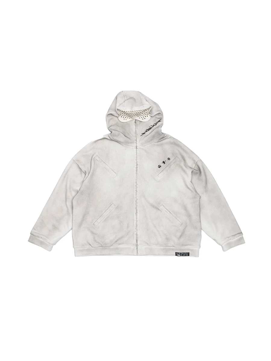 FVVO | Waffle Embroidered Mask Oversized Zip Hoodie - 4