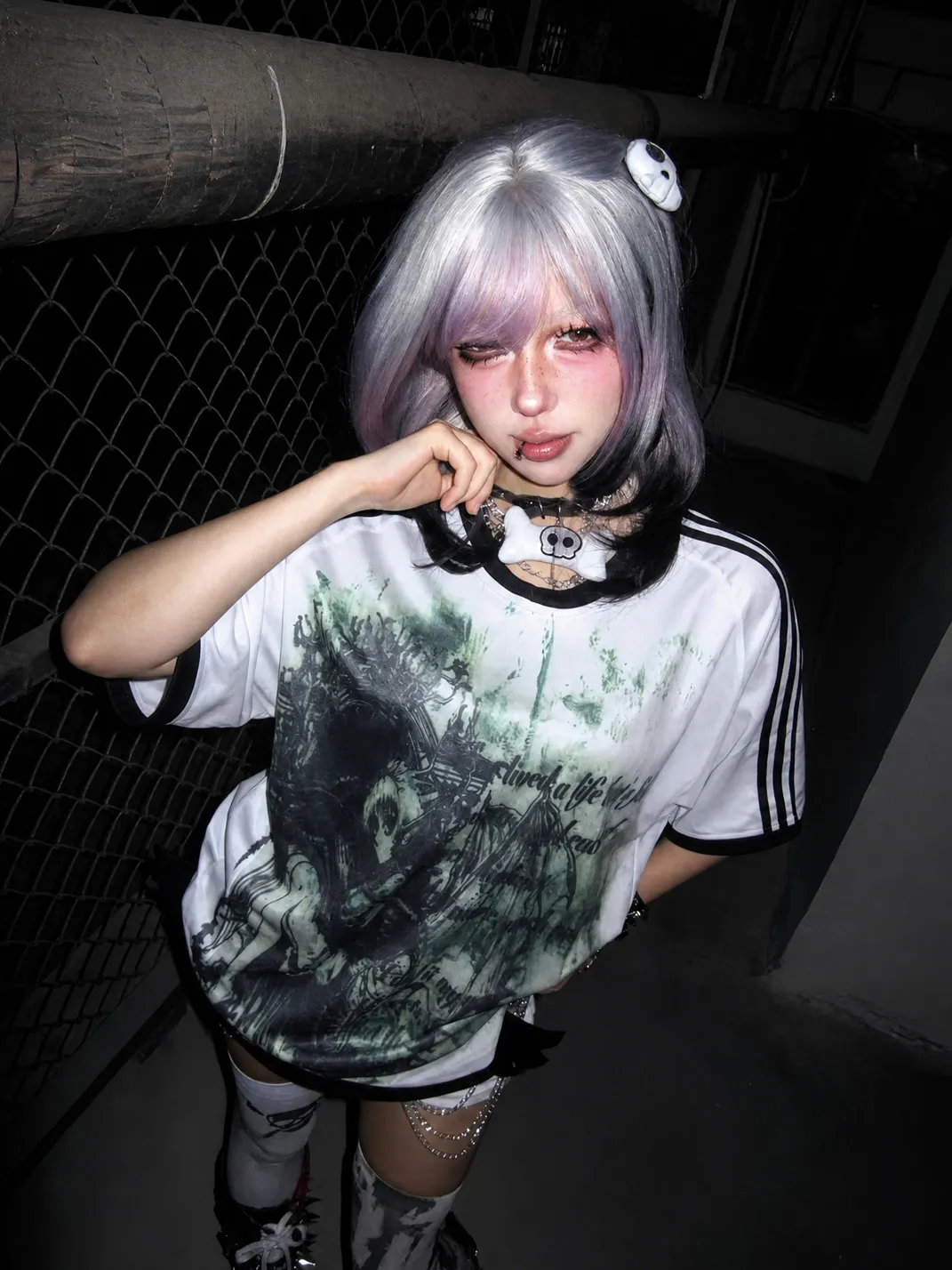 WEBBAR | Y2K Gothic Anime Graphic Football T-Shirt
