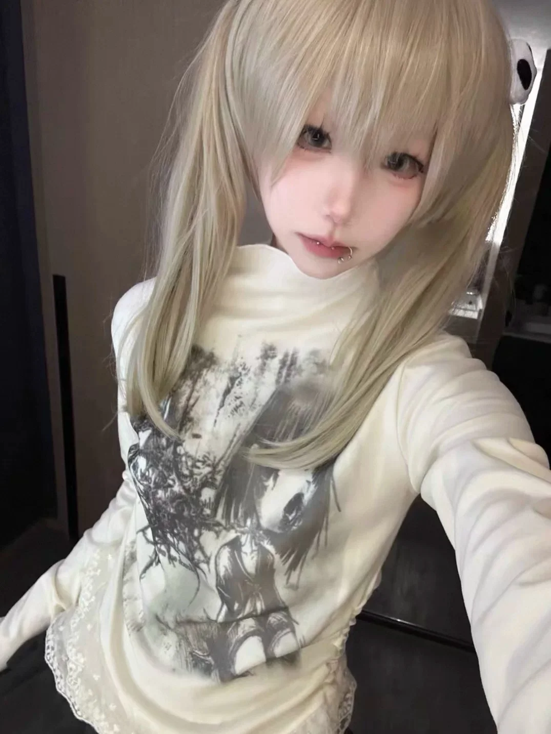 WEBBAR | Gothic Forest Graphic Lace Trim Long Sleeve Top