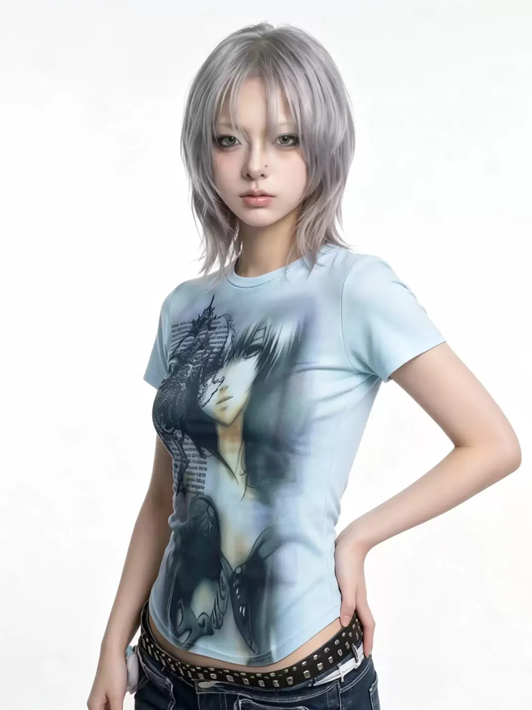 WEBBAR | Haze Blue Cyber Rune Subculture Short Sleeve T-Shirt