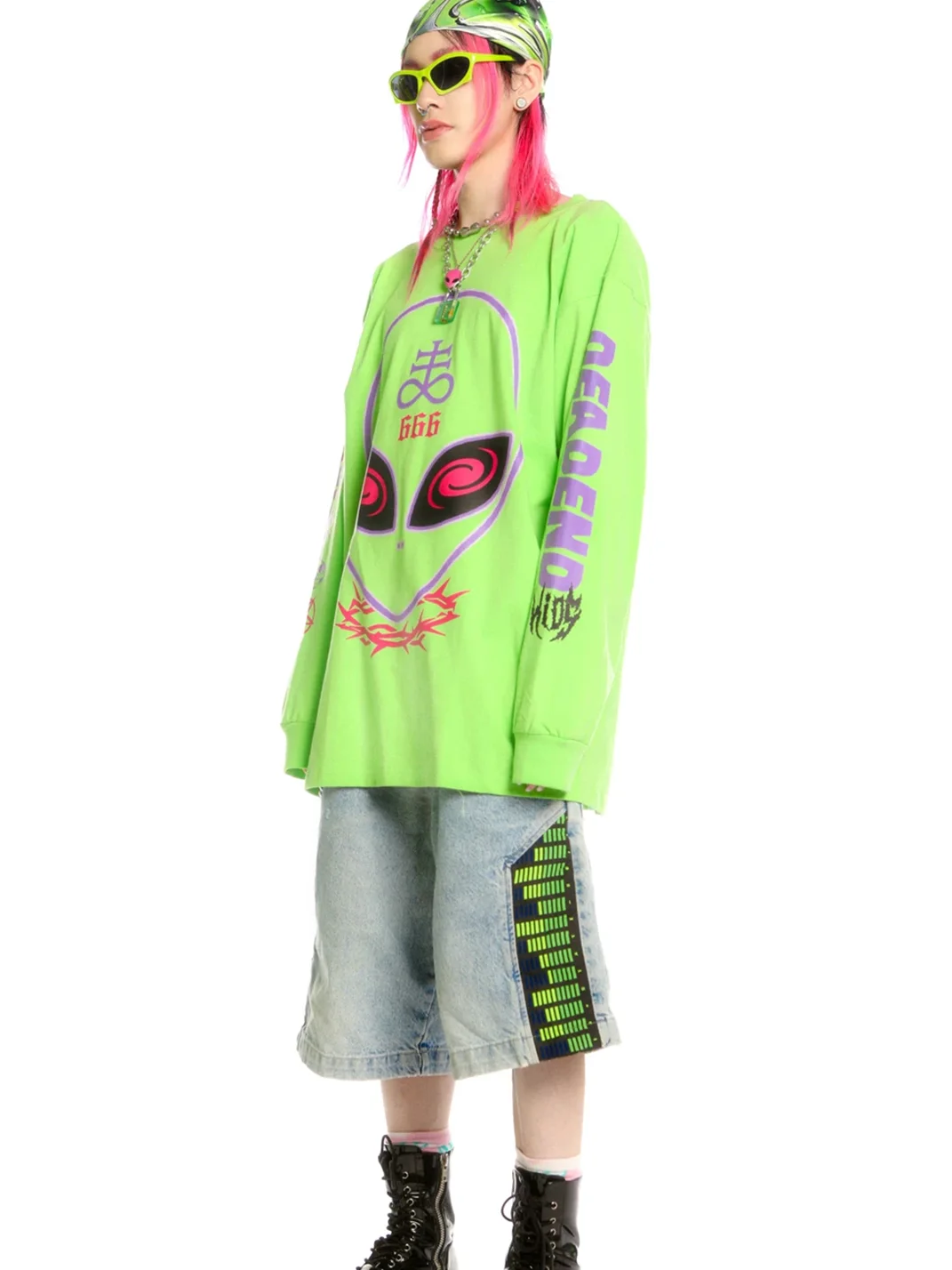 DeadEndKids | Alien Print Fluorescent Green Oversized Sweatshirt