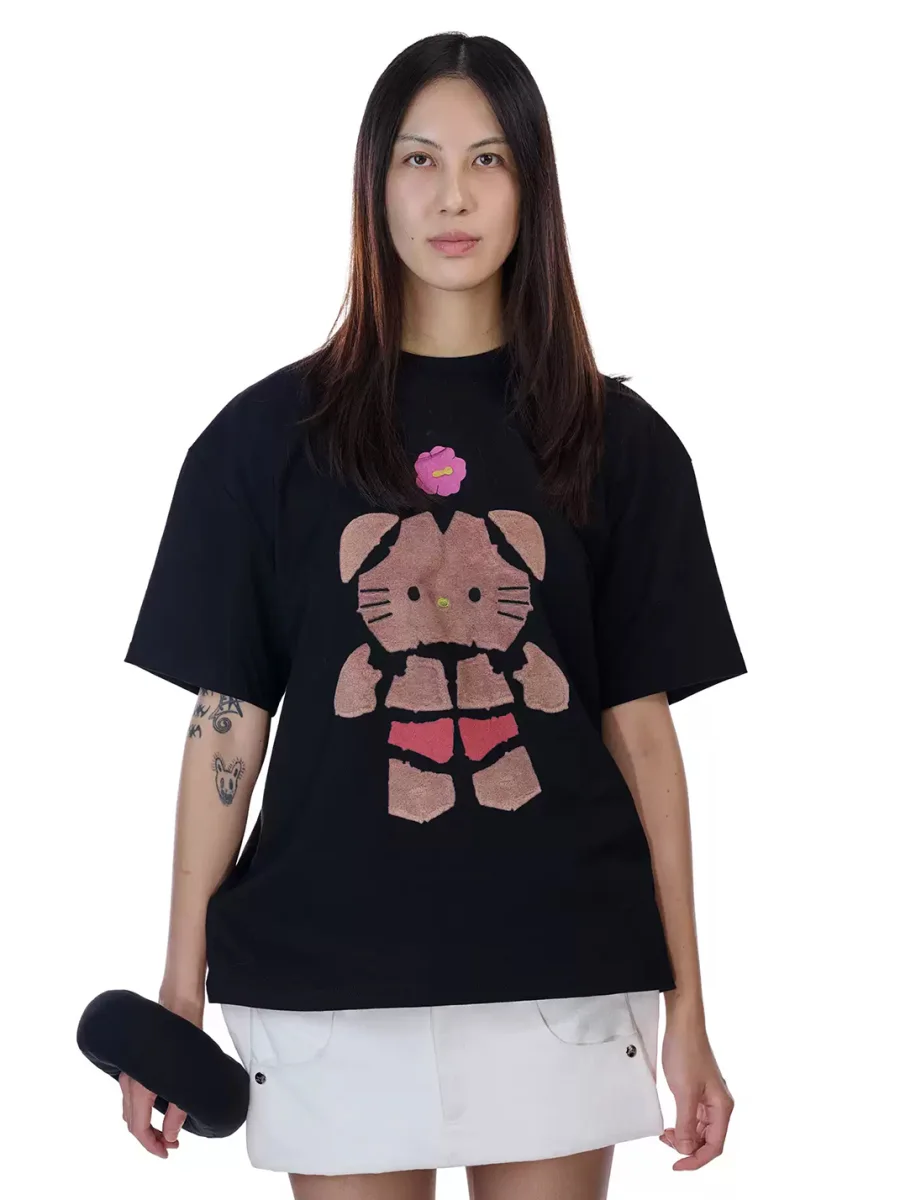 Fey Fey Worldwide | Kitty Print Black T-Shirt - 3