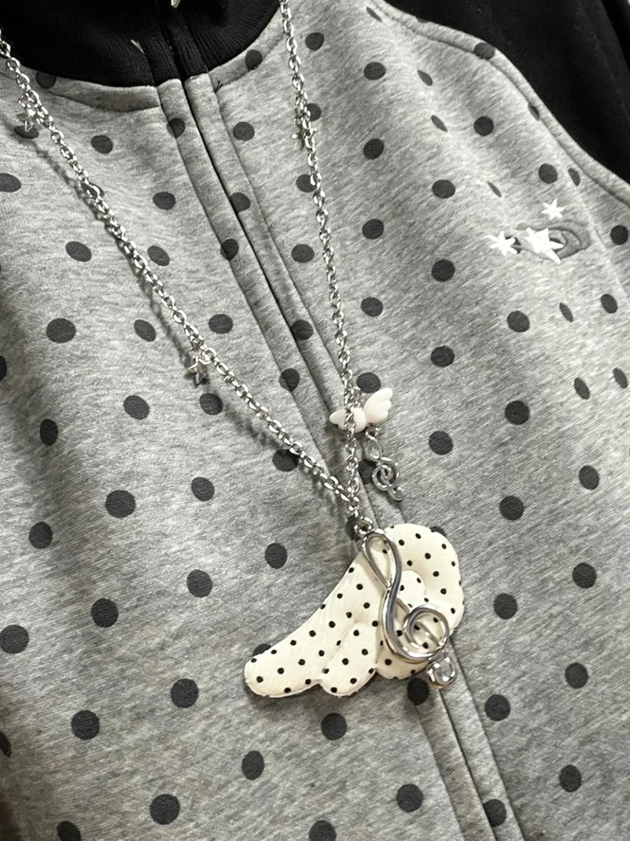 KHEPHAIA | Black White Polka Dot Wing Necklace - 2