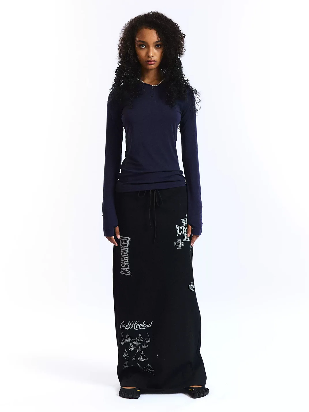 CASHHOOKED CLOTH | Cracked Print Long Skirt