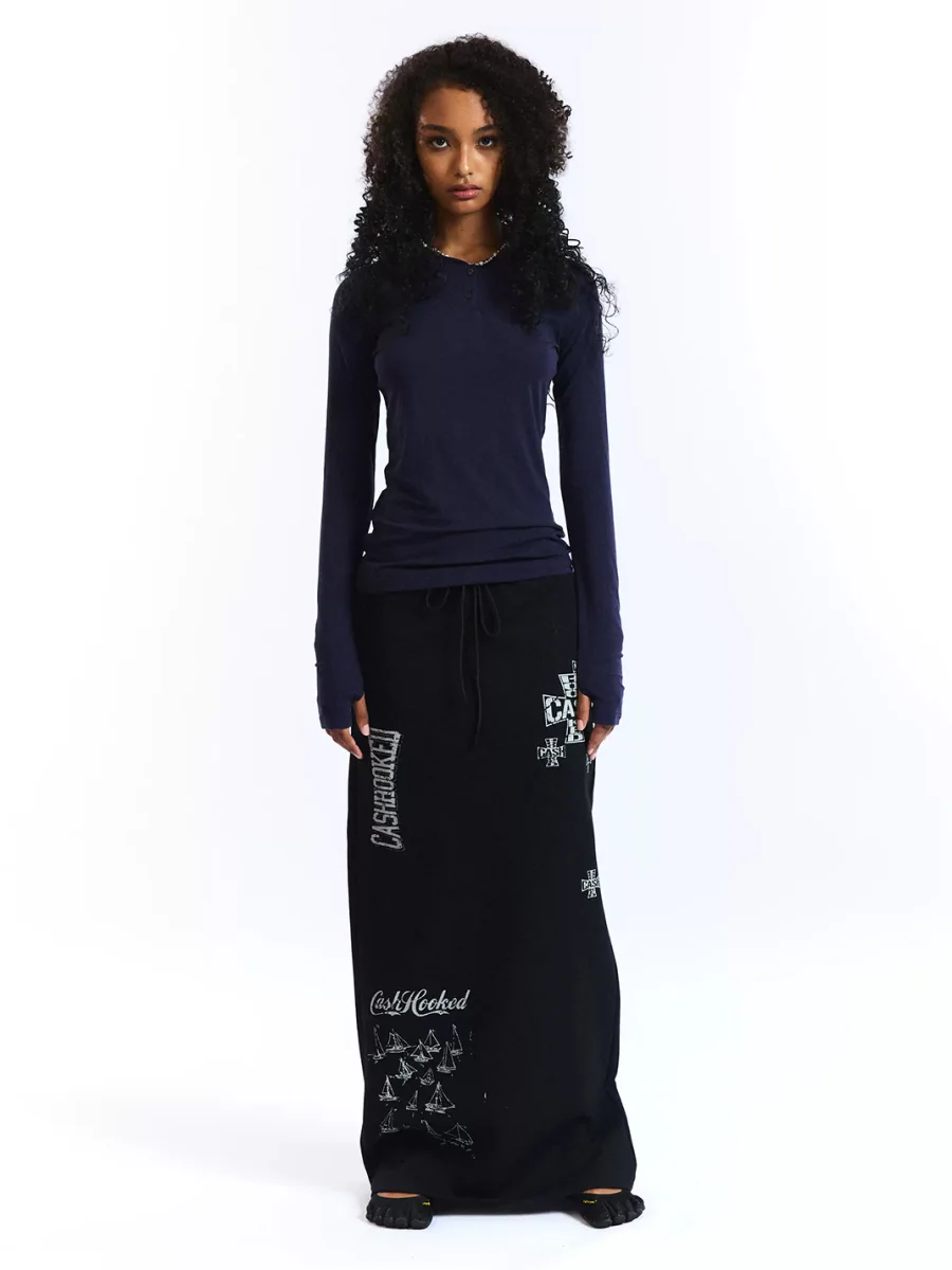 CASHHOOKED CLOTH | Cracked Print Long Skirt - 2