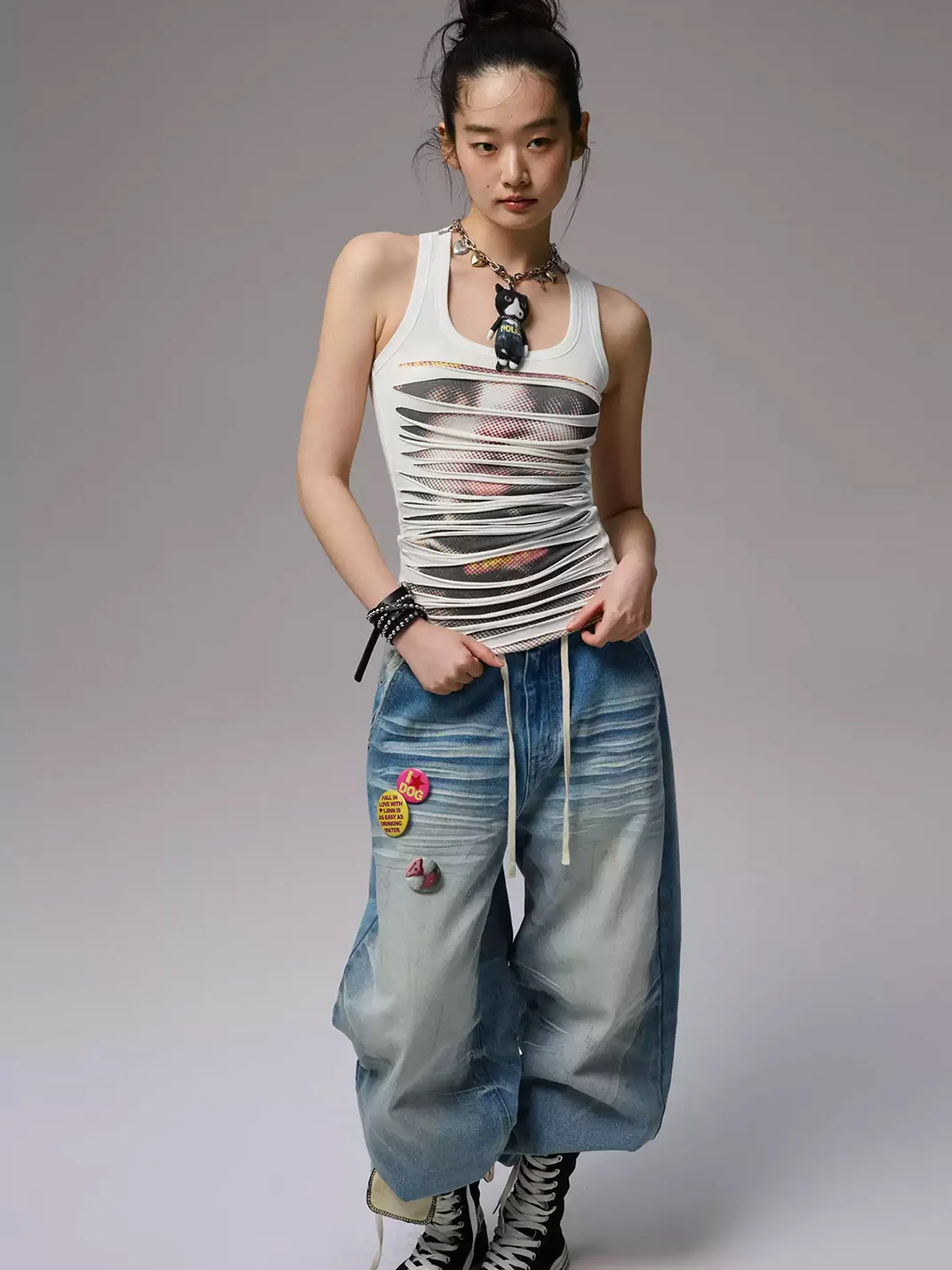 1JINN STUDIO | Irregular Cutout Motorcycle Cat Tank Top