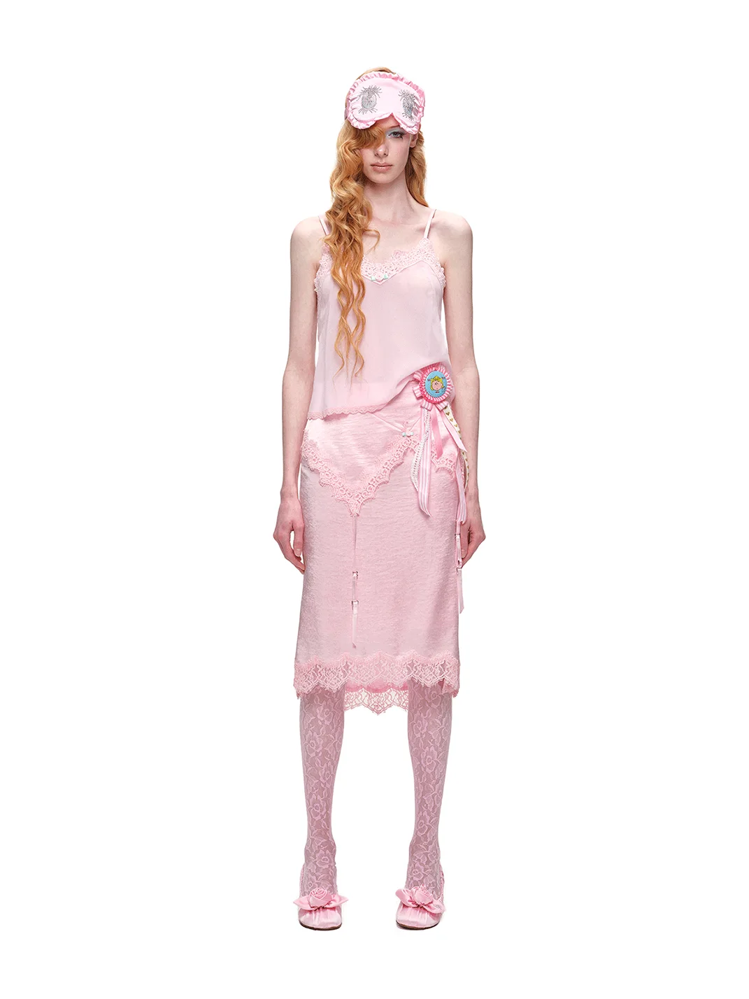 1JINN STUDIO | Fitted Lace Panel Satin Midi Skirt