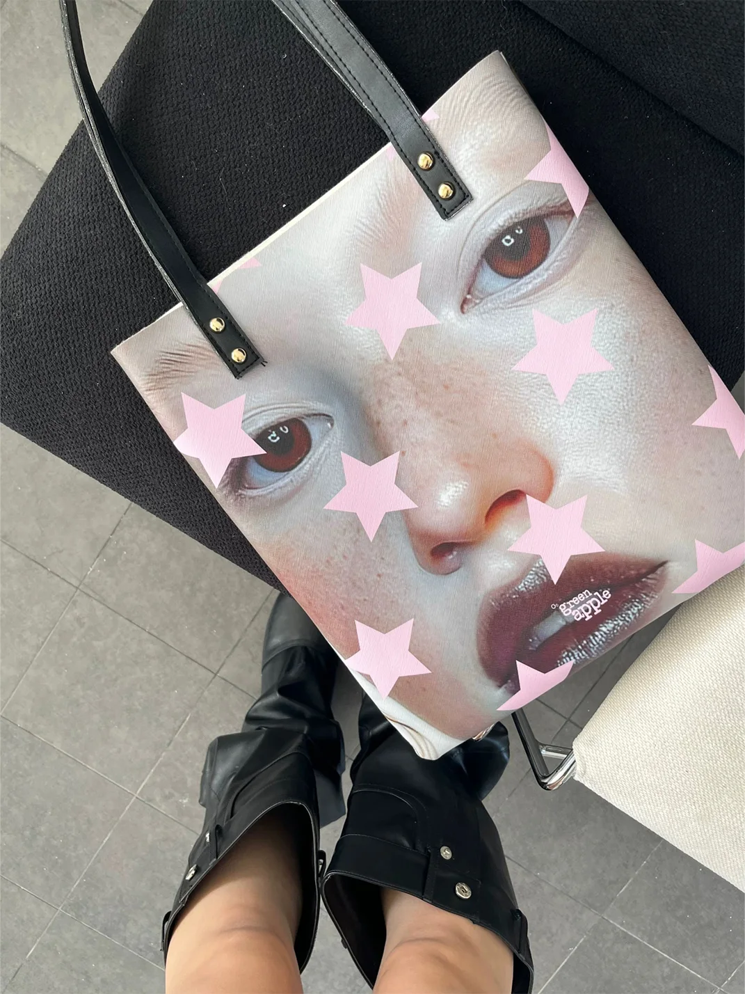 Oogreenapple | Portrait Star Print PU Tote Bag