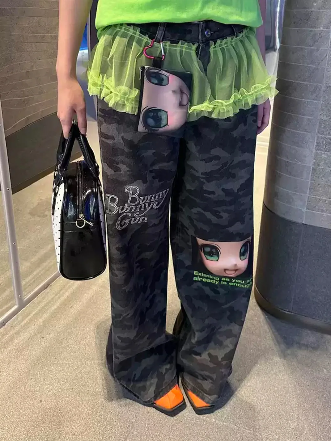 Bunnybunnygun | Y2K Camouflage Extra-Long Wide-Leg Jeans