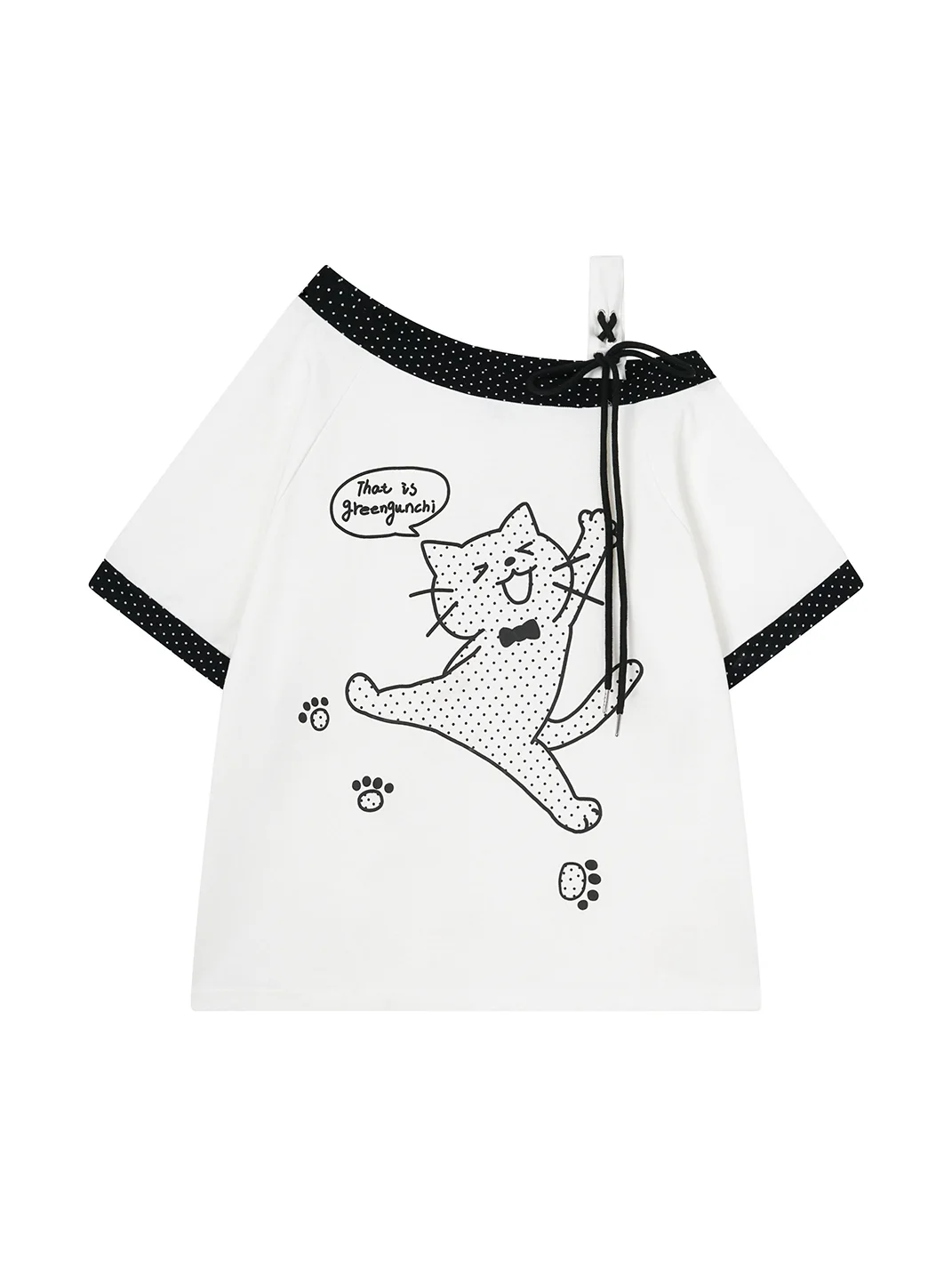 Languid Park | Y2K Cat Short Sleeve Off Shoulder Top