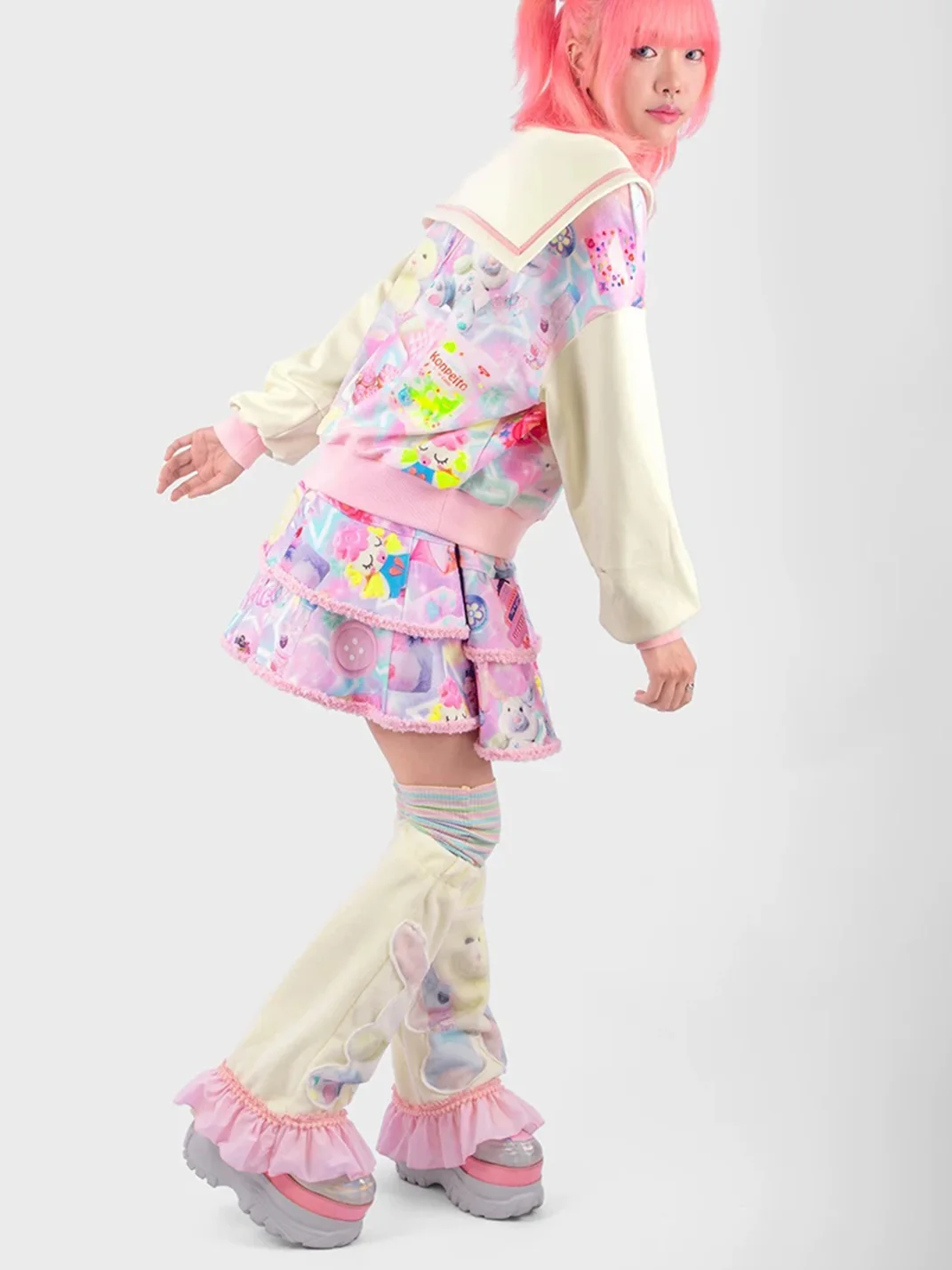 NIHONKIDS | Y2K Graphic Layered Mini Skirt