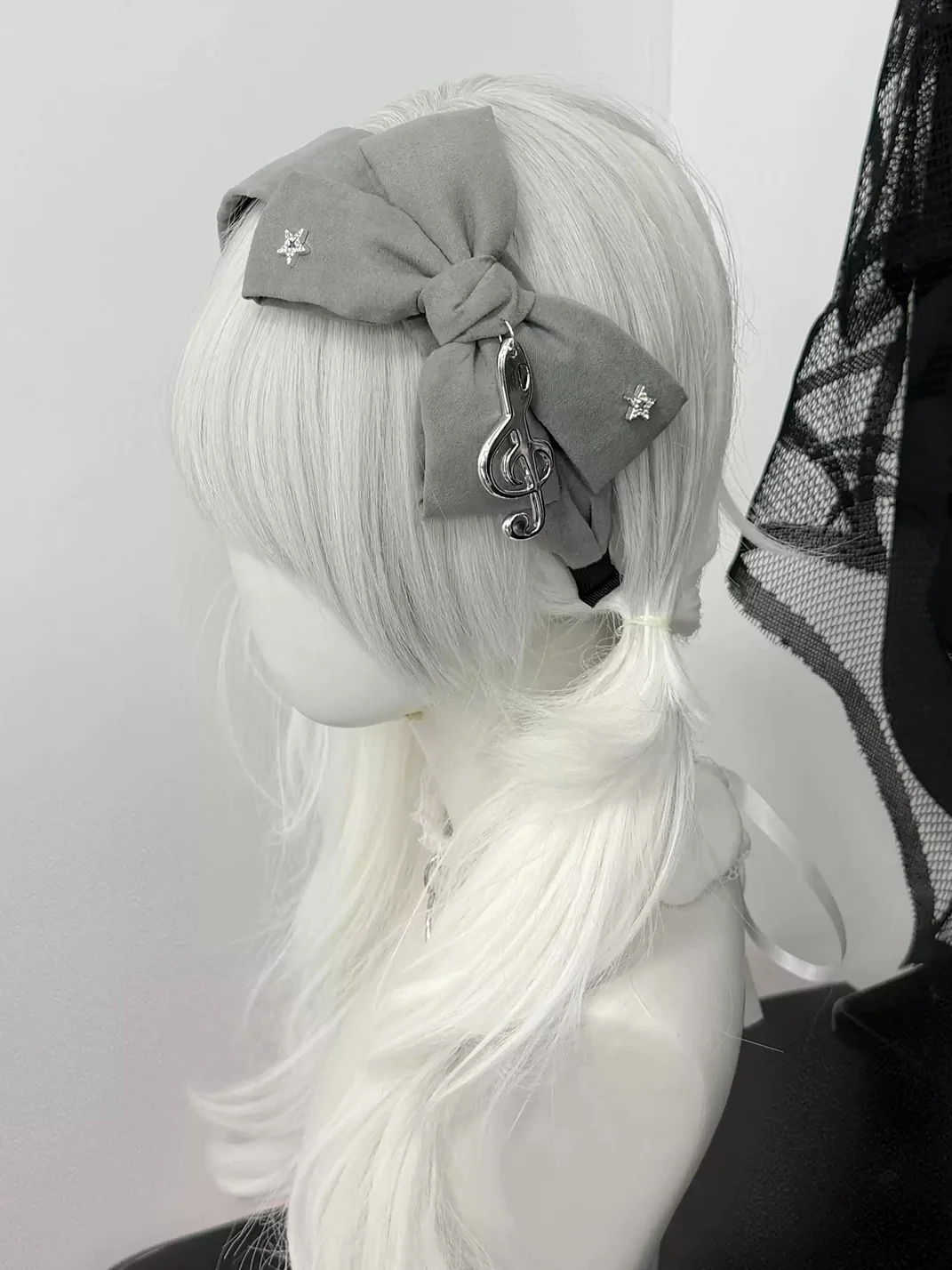 1GASTERINN | Gray Bow Rhinestone Note Headband