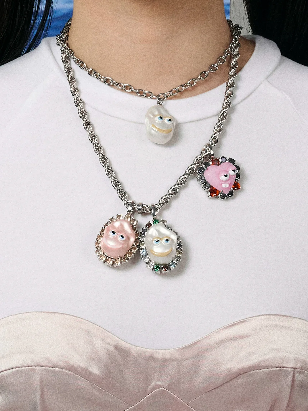 TysGrocery | Hand-Painted Pink Heart Face Pendant Necklace