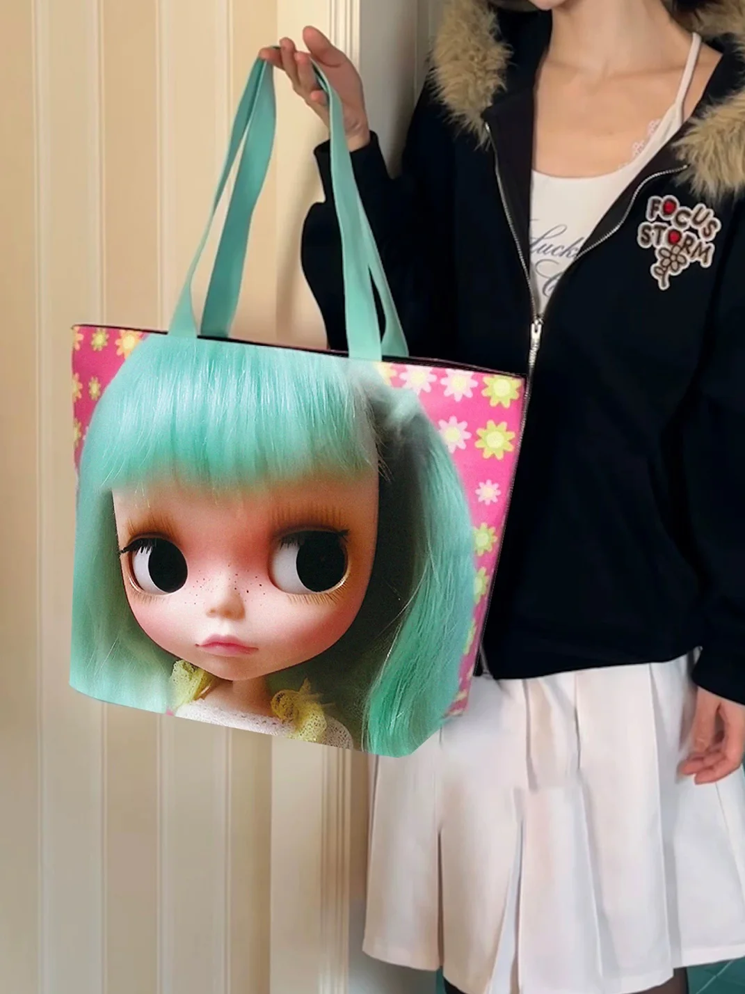 Oogreenapple | Women's Cute Doll Pattern DuPont Tote Bag