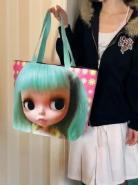 Oogreenapple | Women's Cute Doll Pattern DuPont Tote Bag