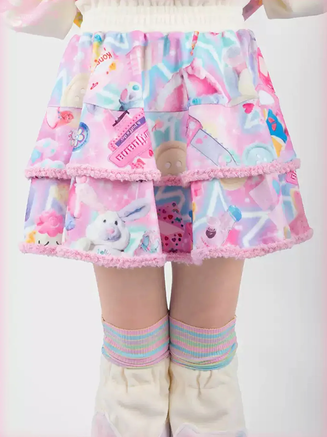 NIHONKIDS | Y2K Graphic Layered Mini Skirt