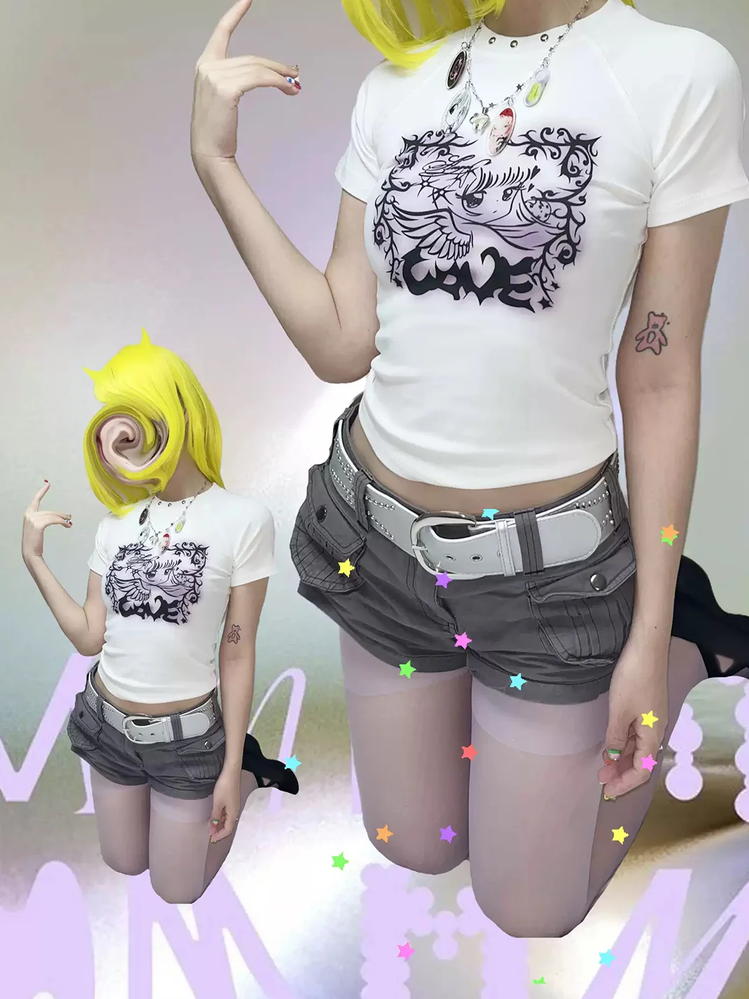 Oogreenapple | Short Sleeve Angel Totem Print T-Shirt