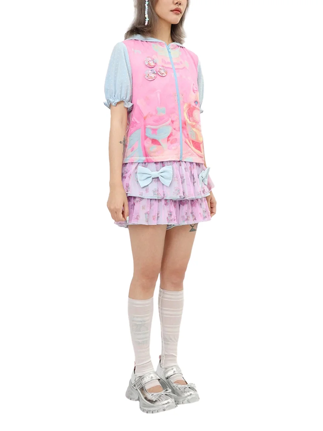 NIHONKIDS | Cute Cat Lantern Sleeve Top