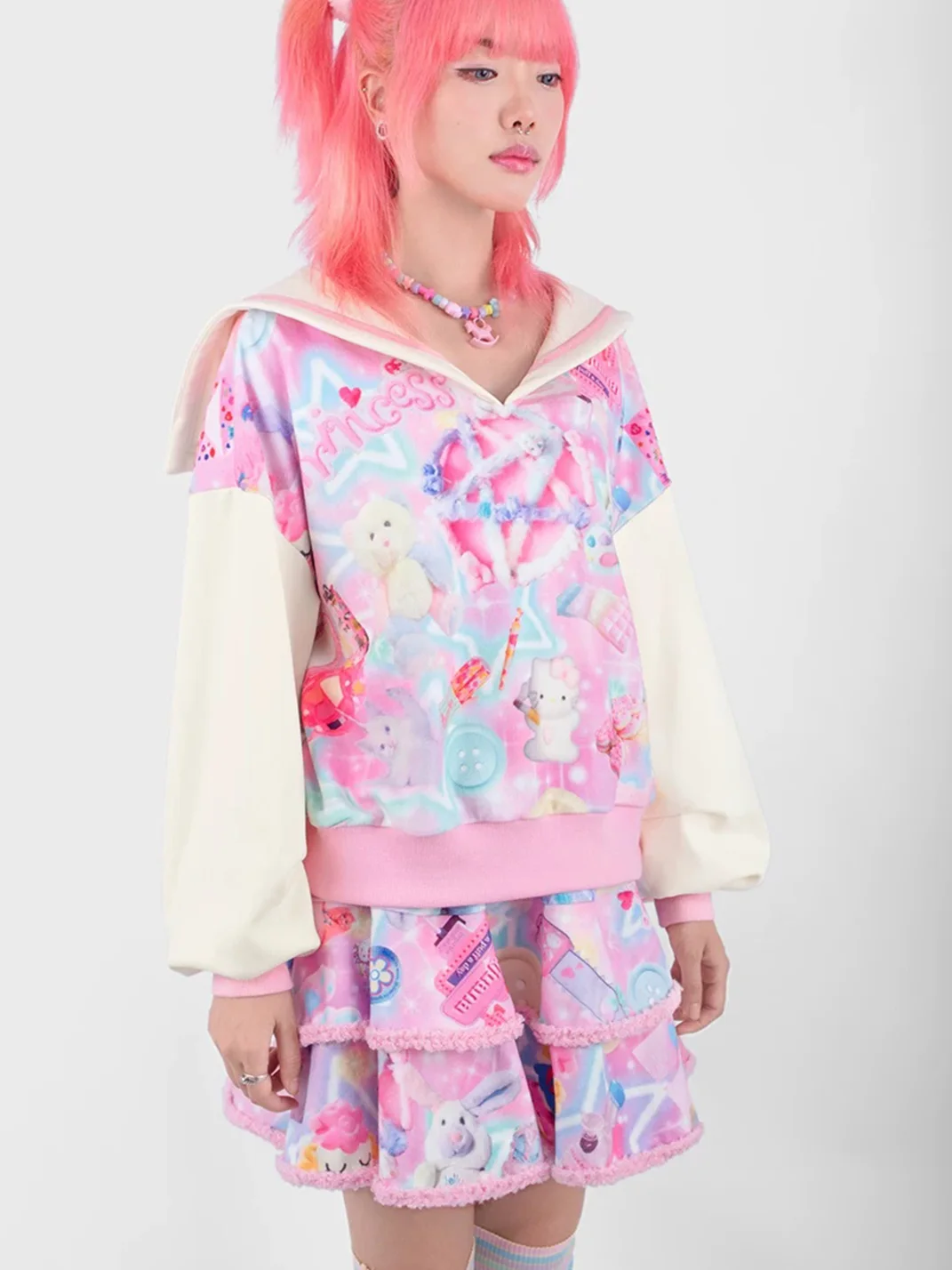 NIHONKIDS | Y2K Graphic Layered Mini Skirt