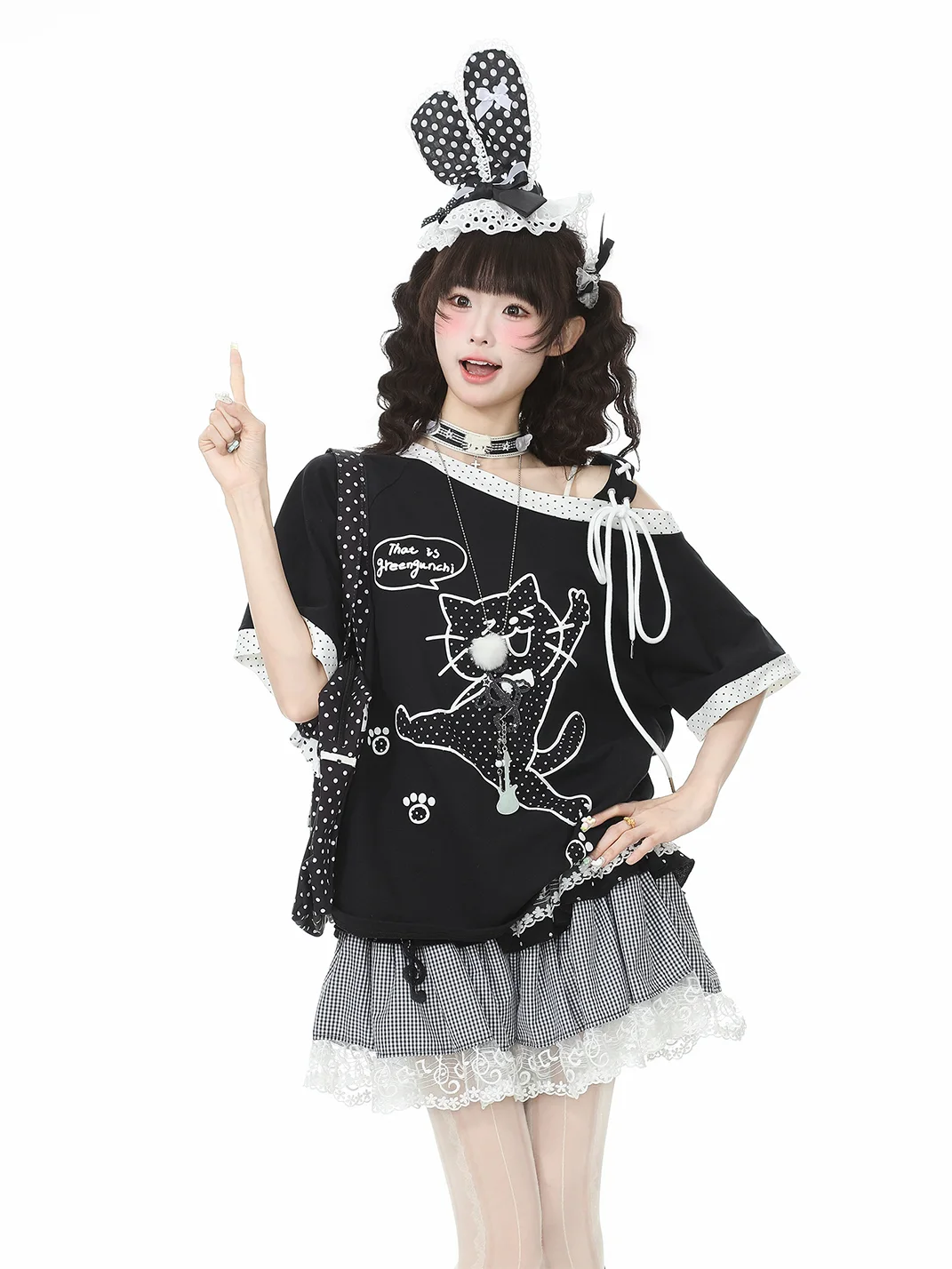 Languid Park | Y2K Cat Short Sleeve Off Shoulder Top