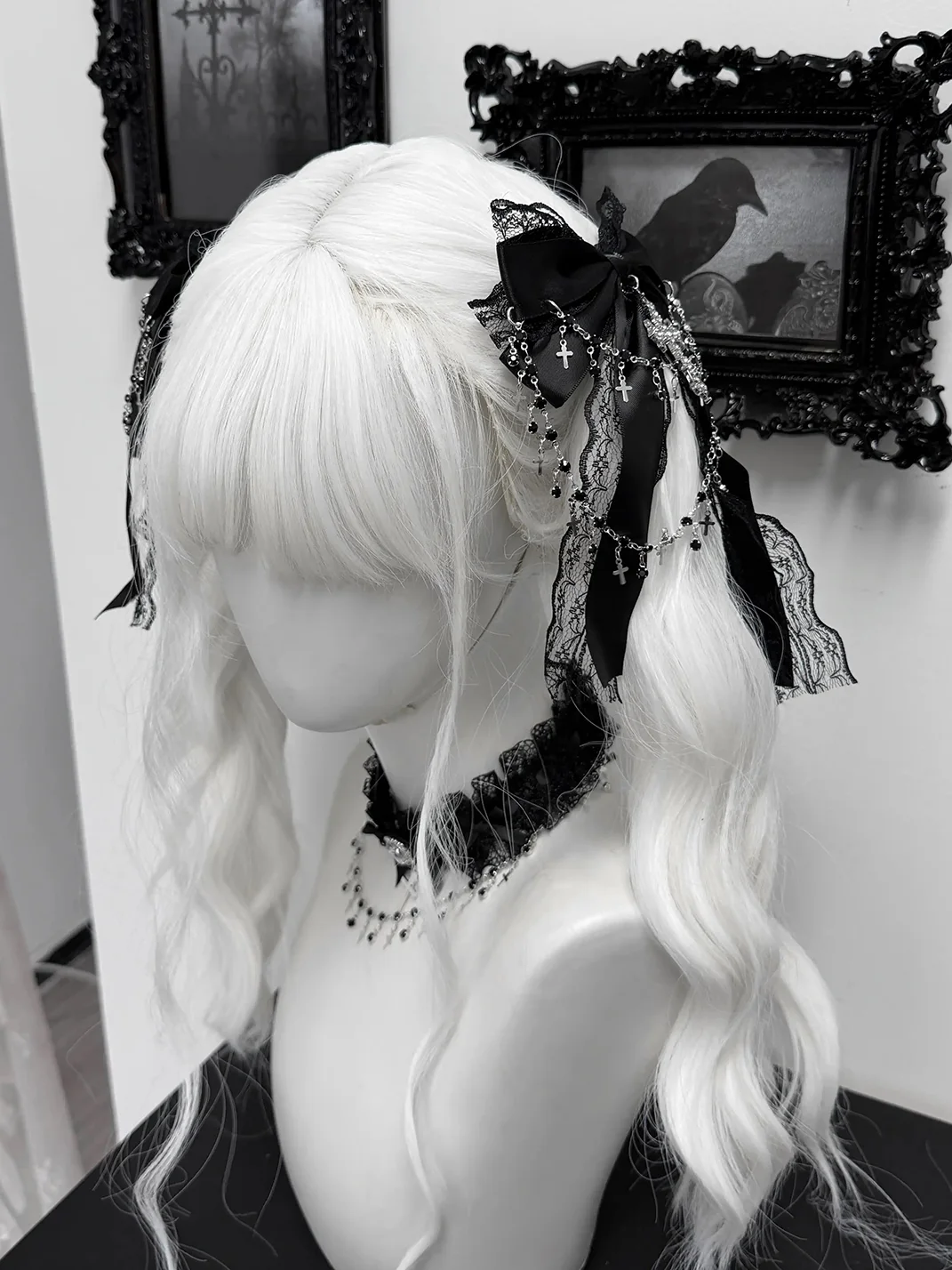 1GASTERINN | Cute Lace Bow Chain Gothic Hair Clip