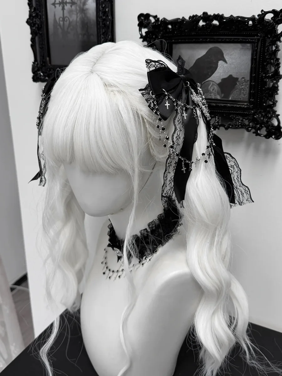 1GASTERINN | Cute Lace Bow Chain Gothic Hair Clip - 3