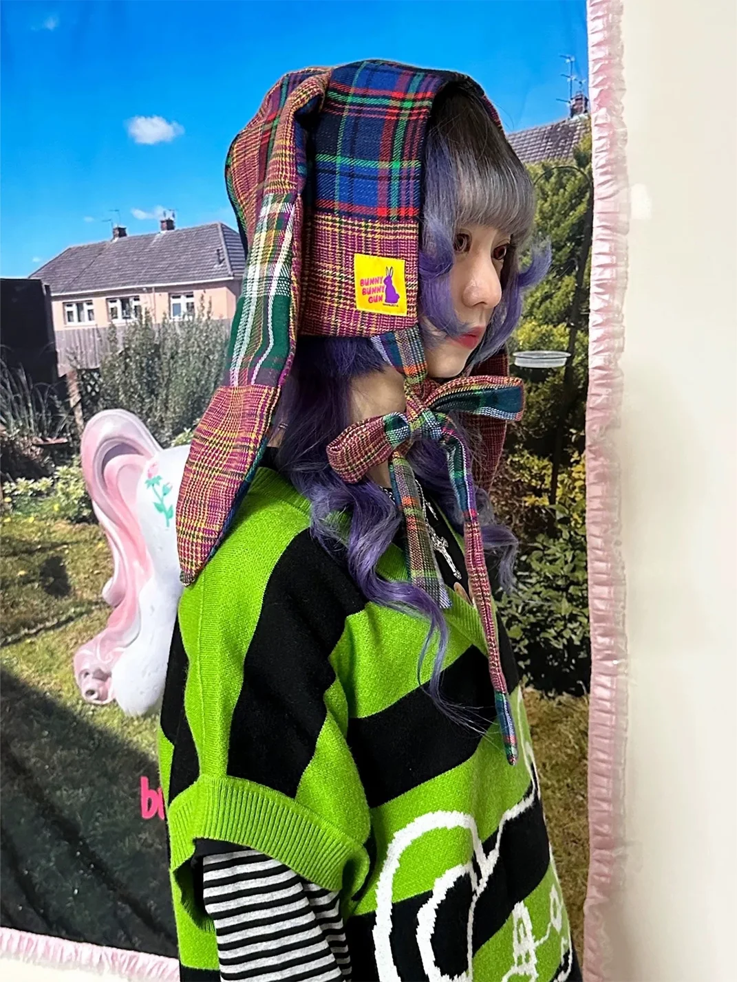 Bunnybunnygun | Plaid Bunny Ear Tie Hat