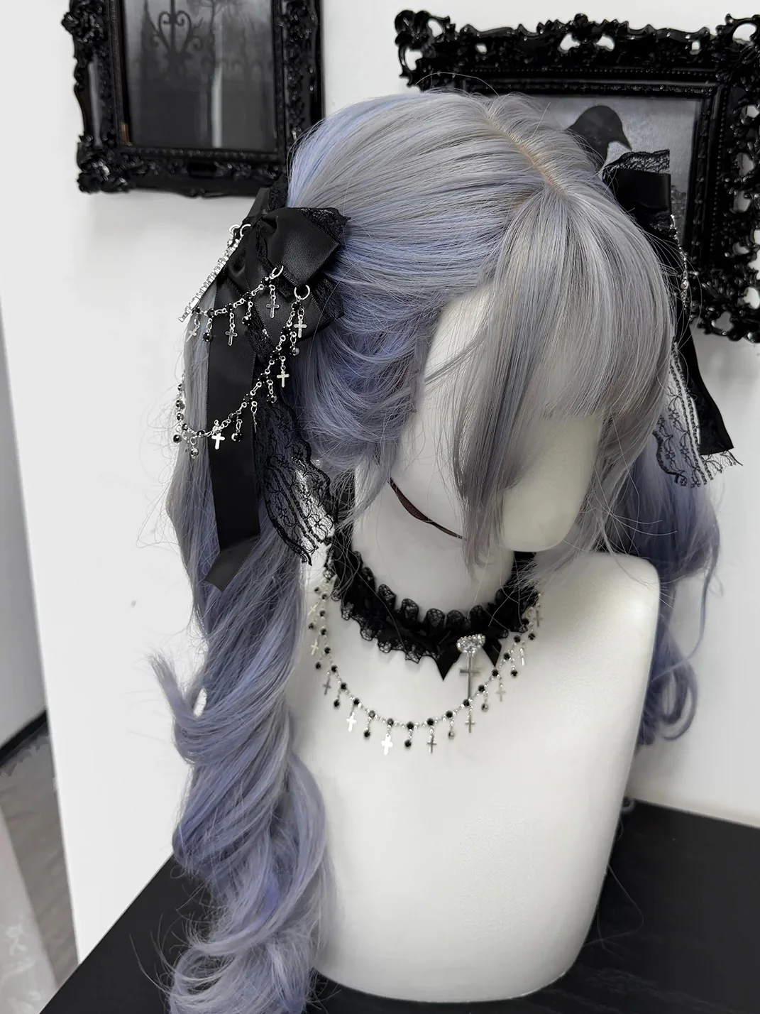 1GASTERINN | Cute Lace Bow Chain Gothic Hair Clip