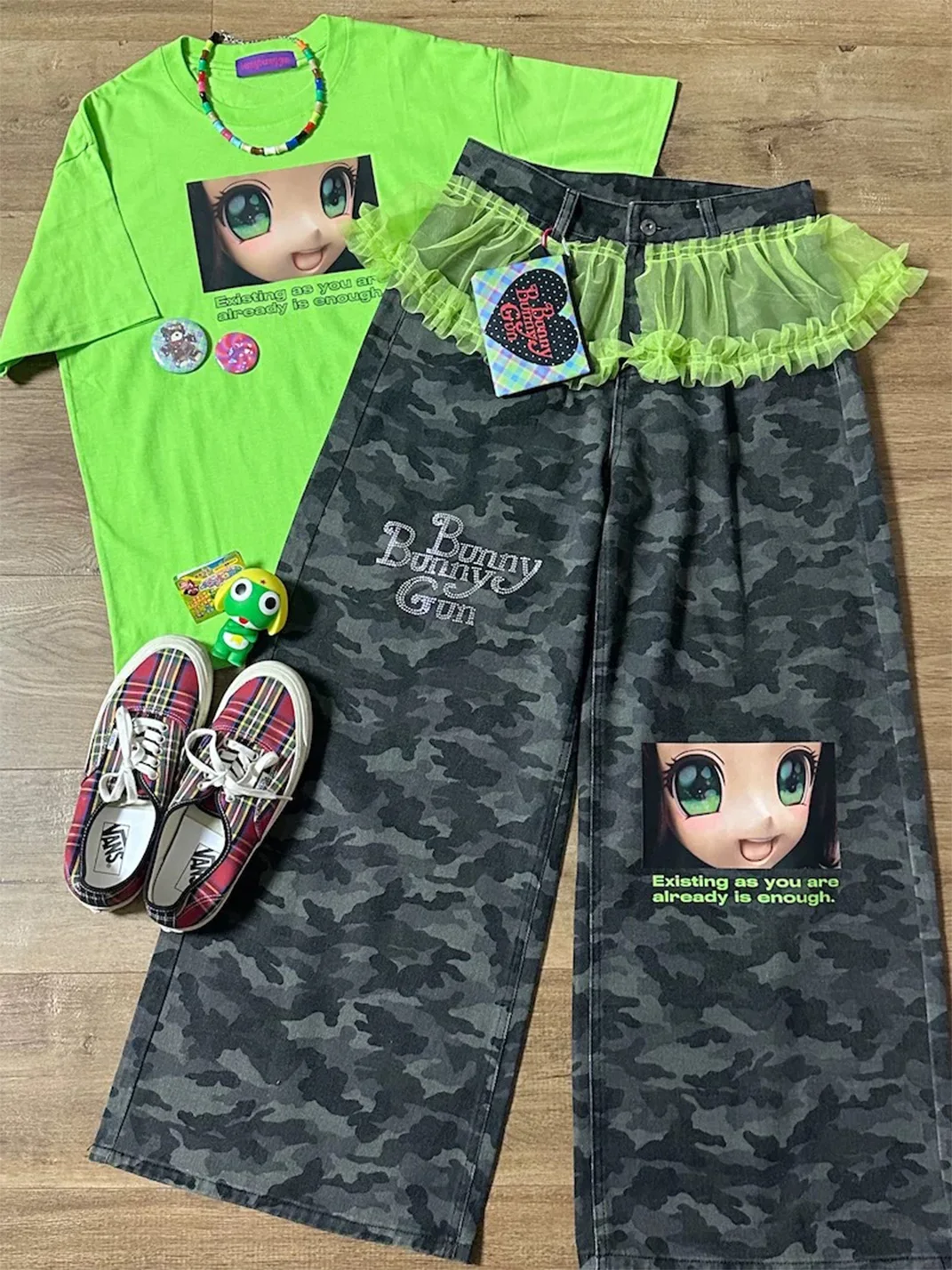 Bunnybunnygun | Y2K Camouflage Extra-Long Wide-Leg Jeans