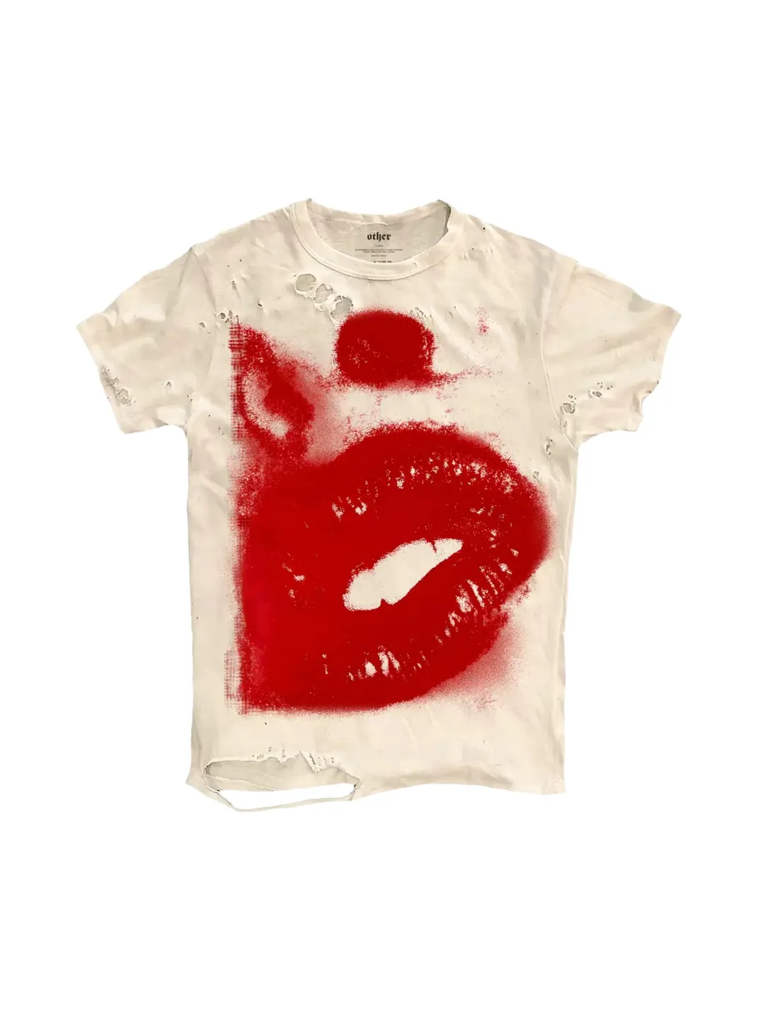 SHIBU | Distressed Lip Print Short-Sleeve T-Shirt