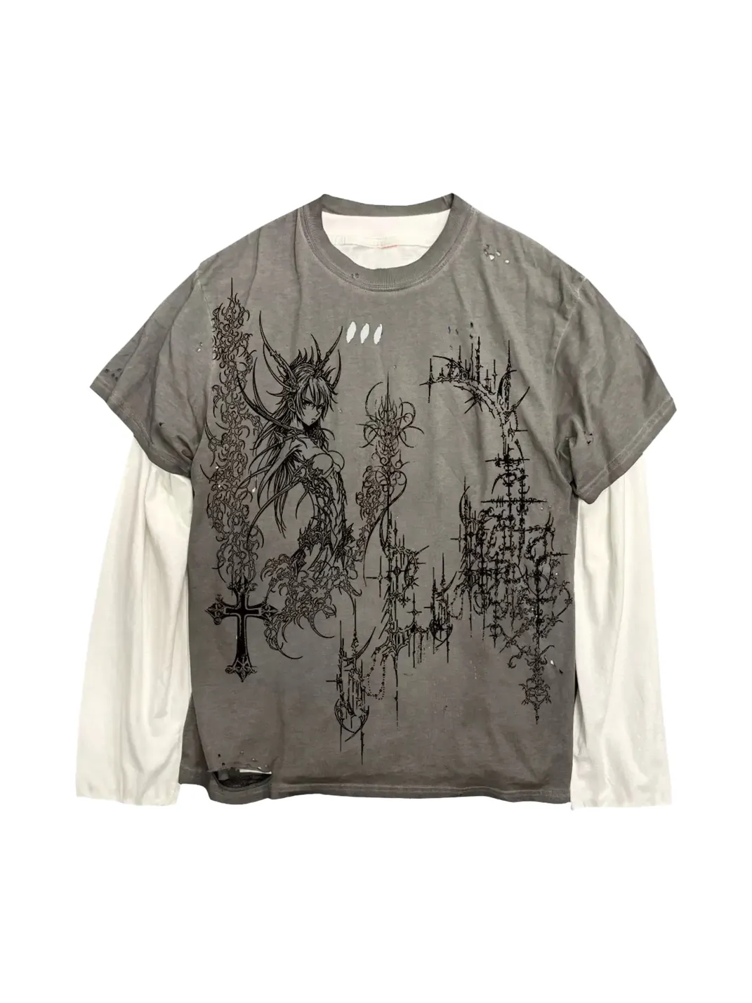 SHIBU | Gothic Distressed Layered Long Sleeve T-Shirt Set
