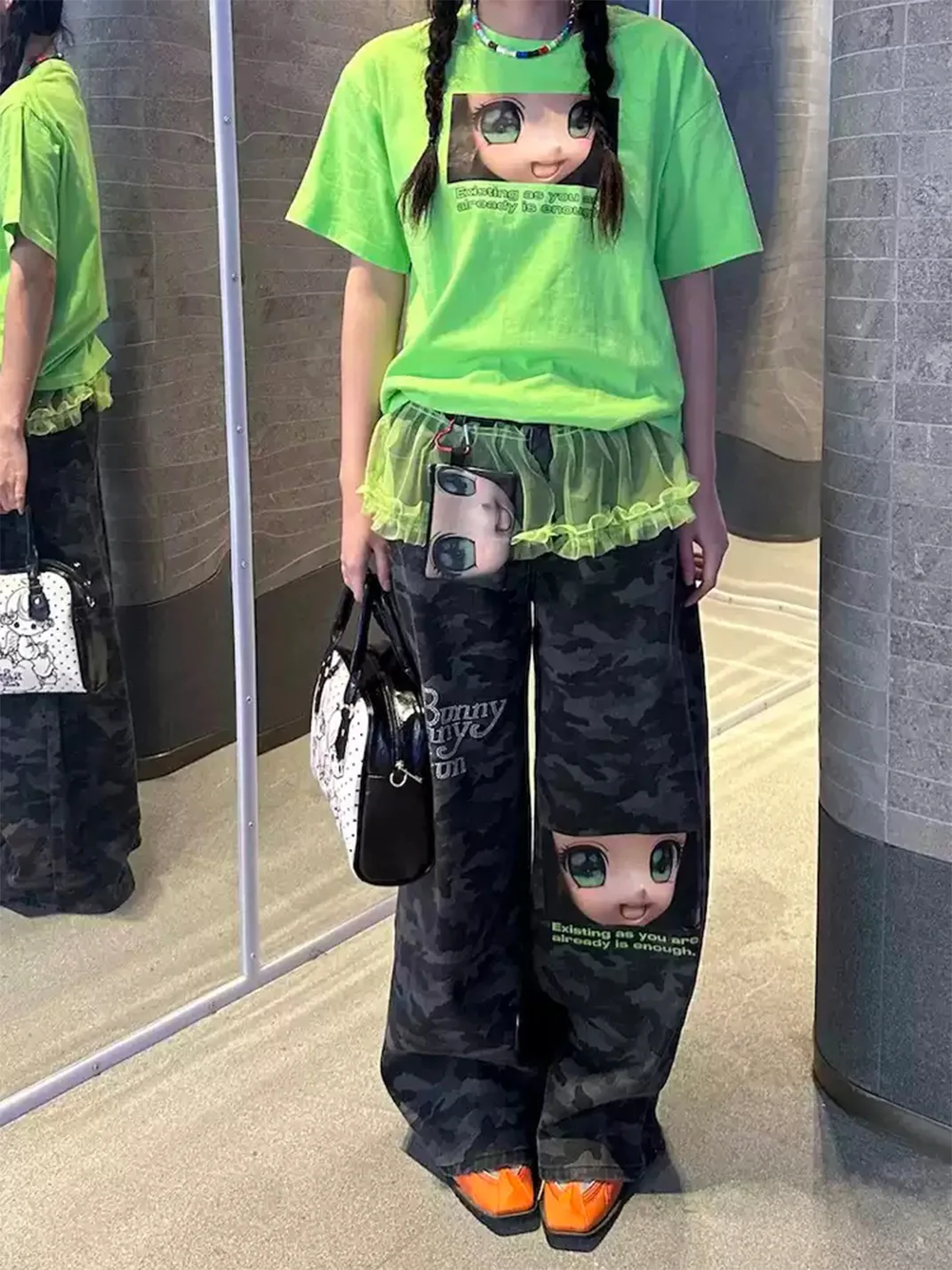 Bunnybunnygun | Y2K Camouflage Extra-Long Wide-Leg Jeans