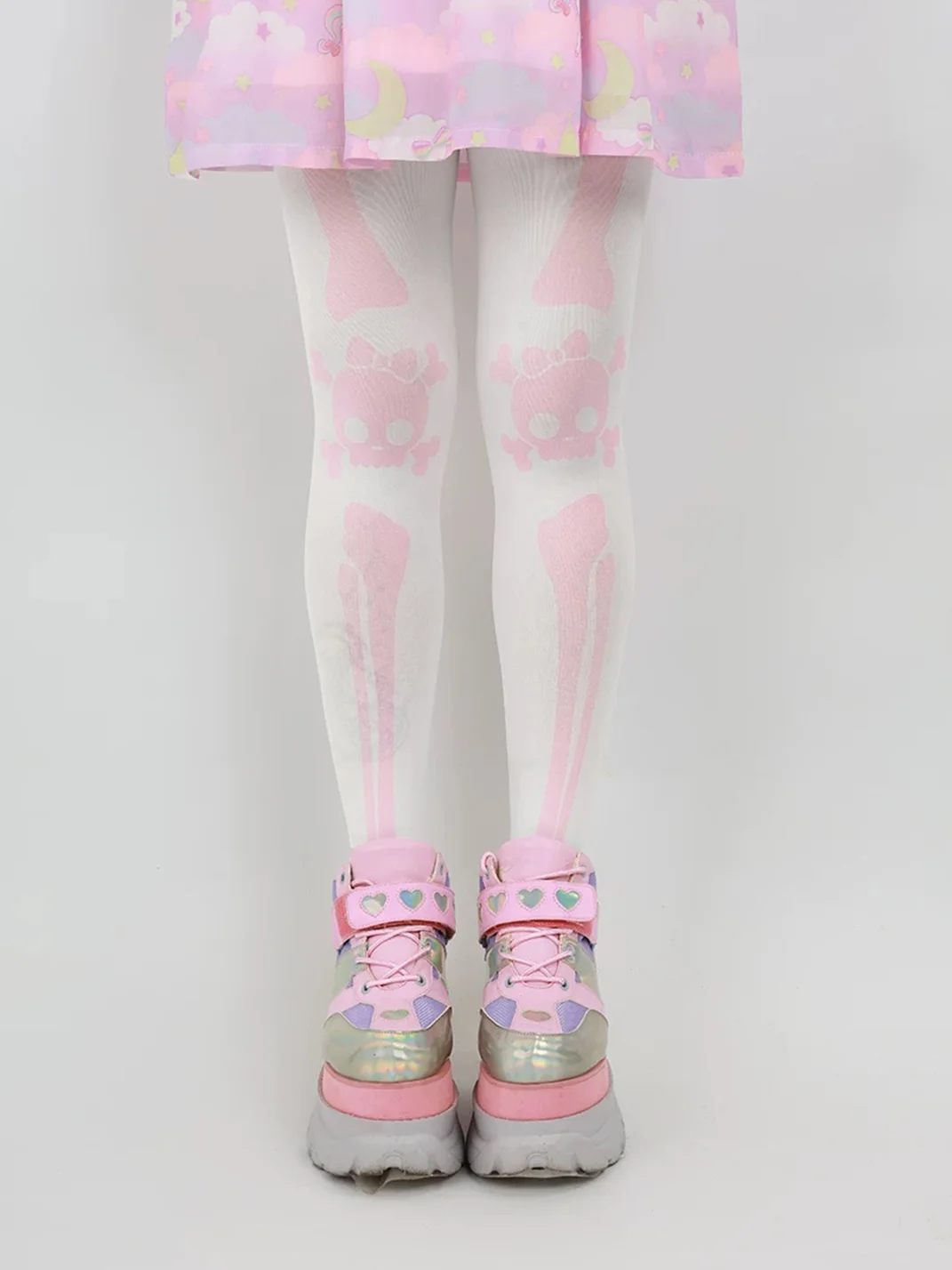 NIHONKIDS | Gothic Pink Princess Skull Skeleton Thick Tights