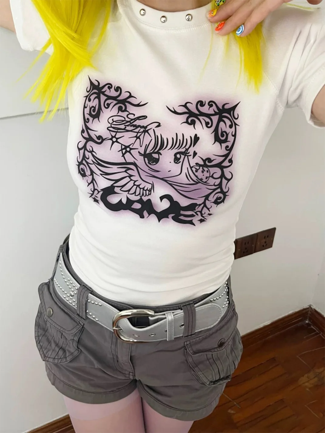 Oogreenapple | Short Sleeve Angel Totem Print T-Shirt