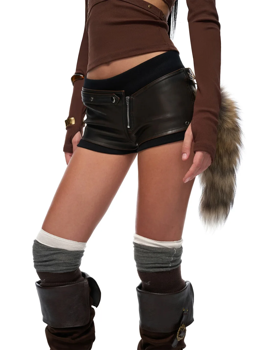 JYOSEI | Women's Low-Rise Layered Faux Leather Shorts
